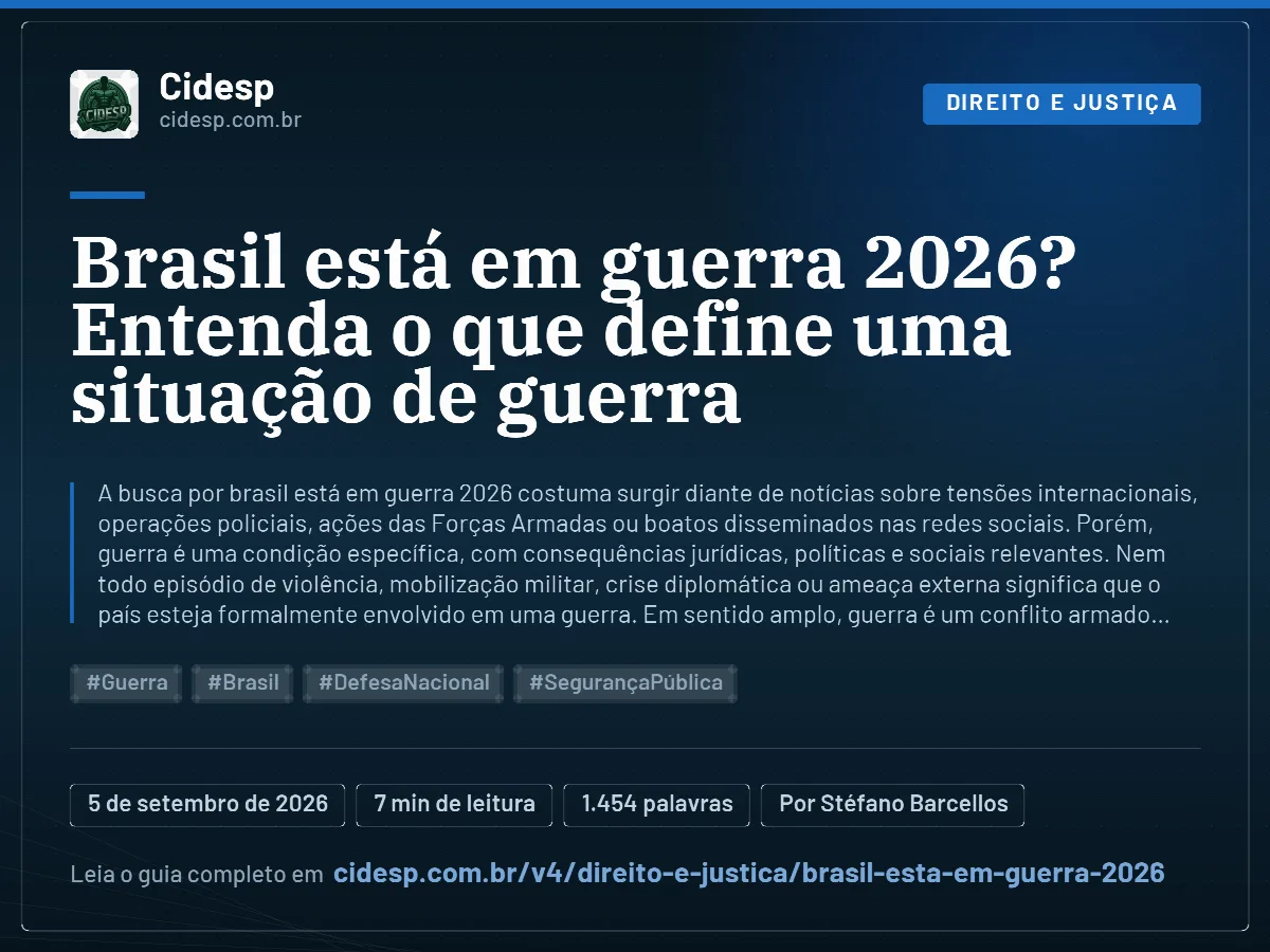Cartão do artigo “Brasil está em guerra 2026? Entenda o que define uma situação de guerra”, com resumo, data de publicação e endereço da página.