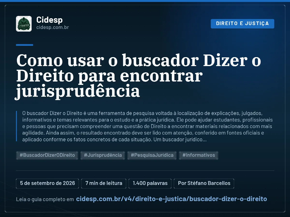 Cartão do artigo “Como usar o buscador Dizer o Direito para encontrar jurisprudência”, com resumo, data de publicação e endereço da página.