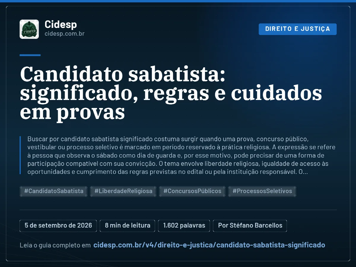 Cartão do artigo “Candidato sabatista: significado, regras e cuidados em provas”, com resumo, data de publicação e endereço da página.