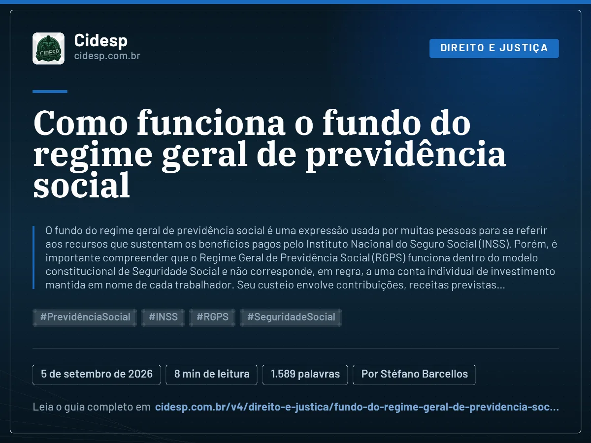 Cartão do artigo “Como funciona o fundo do regime geral de previdência social”, com resumo, data de publicação e endereço da página.