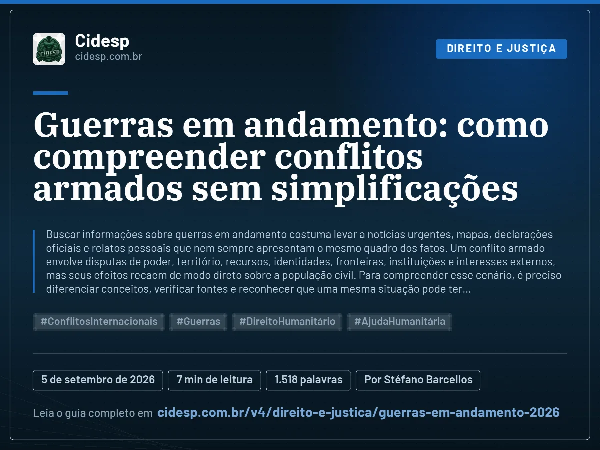 Cartão do artigo “Guerras em andamento: como compreender conflitos armados sem simplificações”, com resumo, data de publicação e endereço da página.
