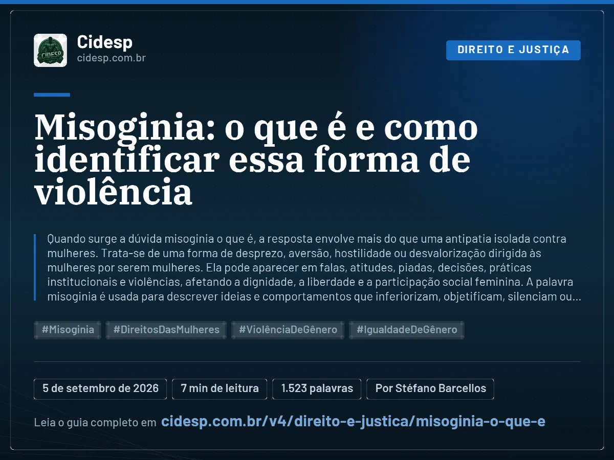 Cartão do artigo “Misoginia: o que é e como identificar essa forma de violência”, com resumo, data de publicação e endereço da página.