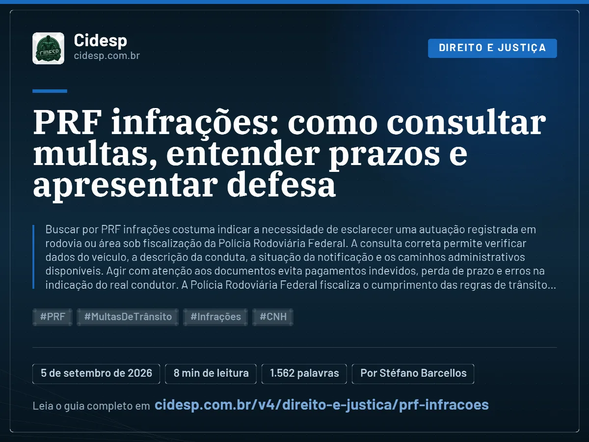 Cartão do artigo “PRF infrações: como consultar multas, entender prazos e apresentar defesa”, com resumo, data de publicação e endereço da página.