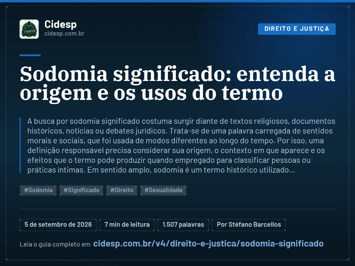 Cartão do artigo “Sodomia significado: entenda a origem e os usos do termo”, com resumo, data de publicação e endereço da página.