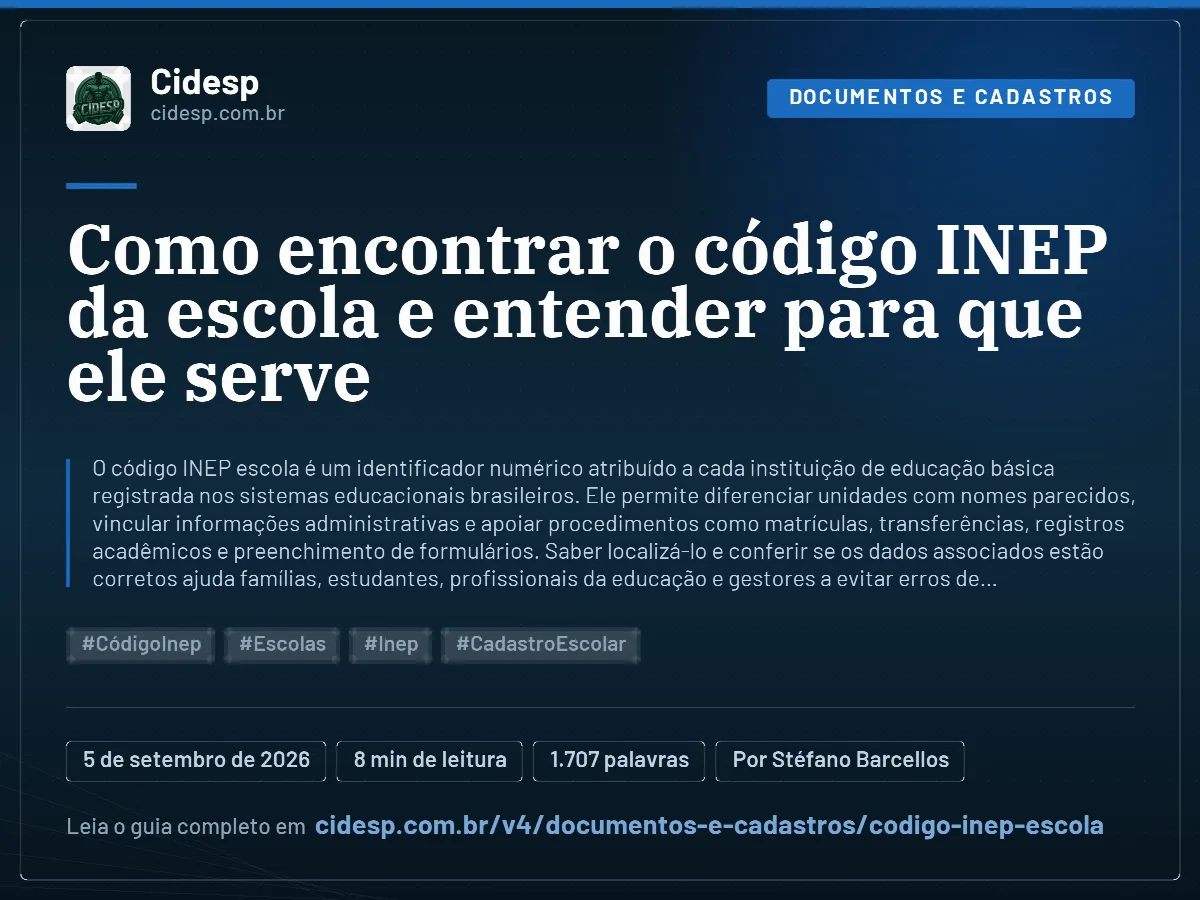 Cartão do artigo “Como encontrar o código INEP da escola e entender para que ele serve”, com resumo, data de publicação e endereço da página.