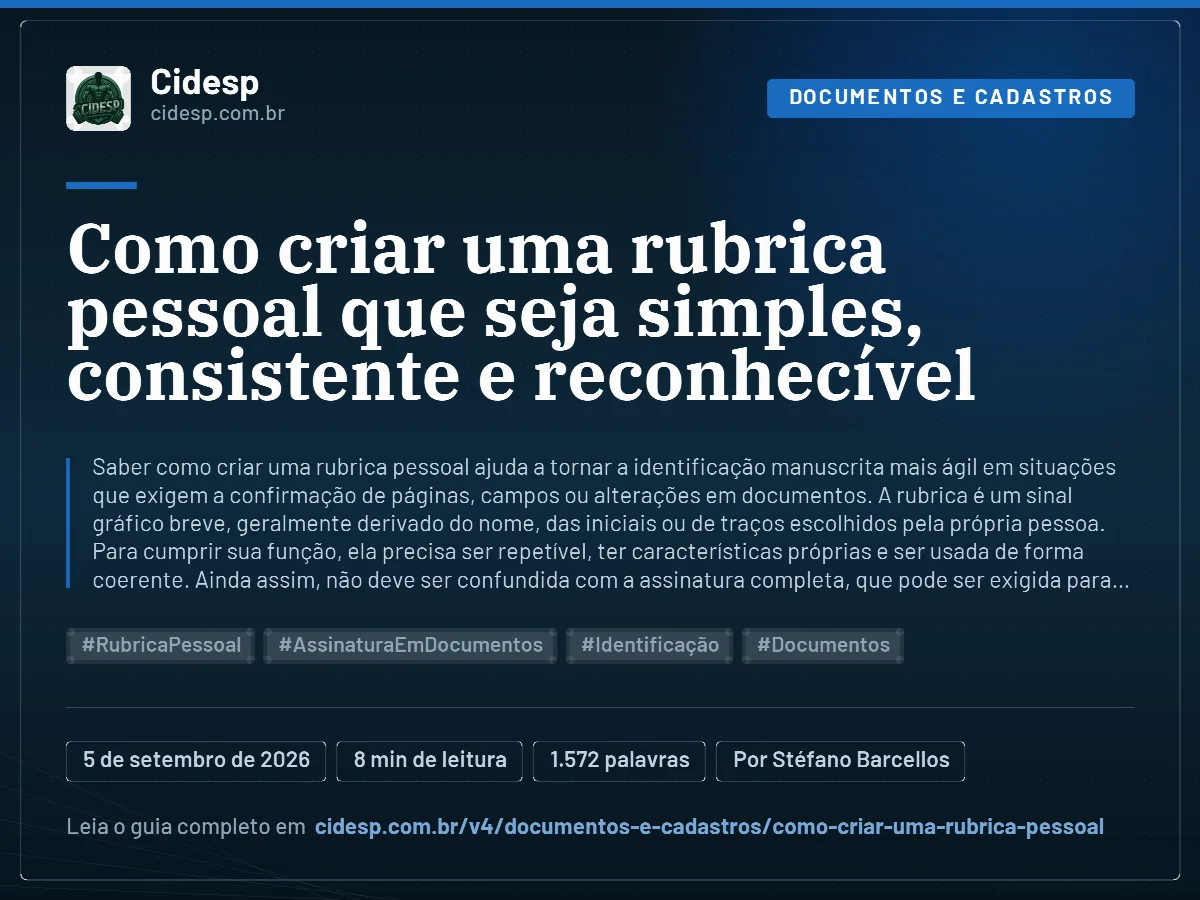 Cartão do artigo “Como criar uma rubrica pessoal que seja simples, consistente e reconhecível”, com resumo, data de publicação e endereço da página.