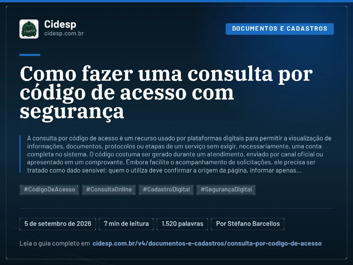 Cartão do artigo “Como fazer uma consulta por código de acesso com segurança”, com resumo, data de publicação e endereço da página.