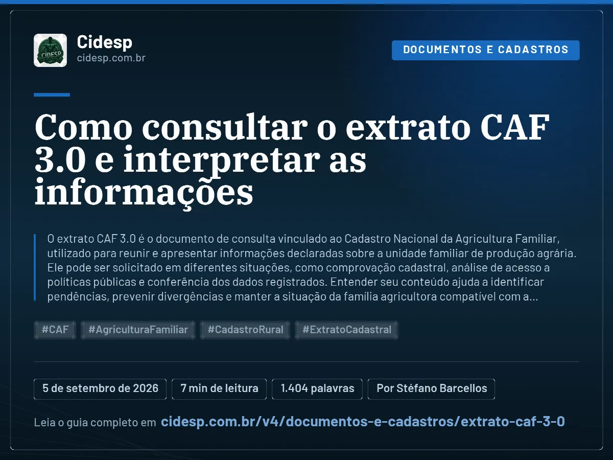 Cartão do artigo “Como consultar o extrato CAF 3.0 e interpretar as informações”, com resumo, data de publicação e endereço da página.