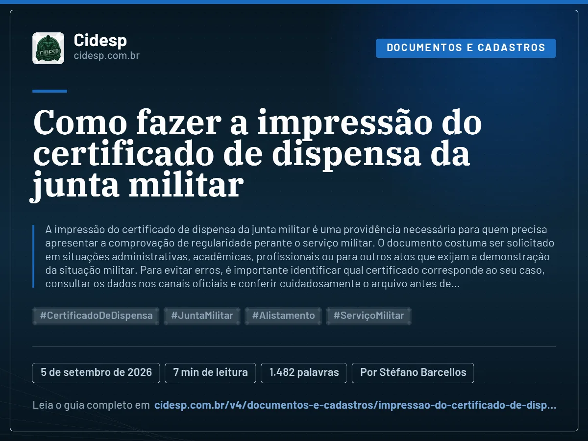 Cartão do artigo “Como fazer a impressão do certificado de dispensa da junta militar”, com resumo, data de publicação e endereço da página.