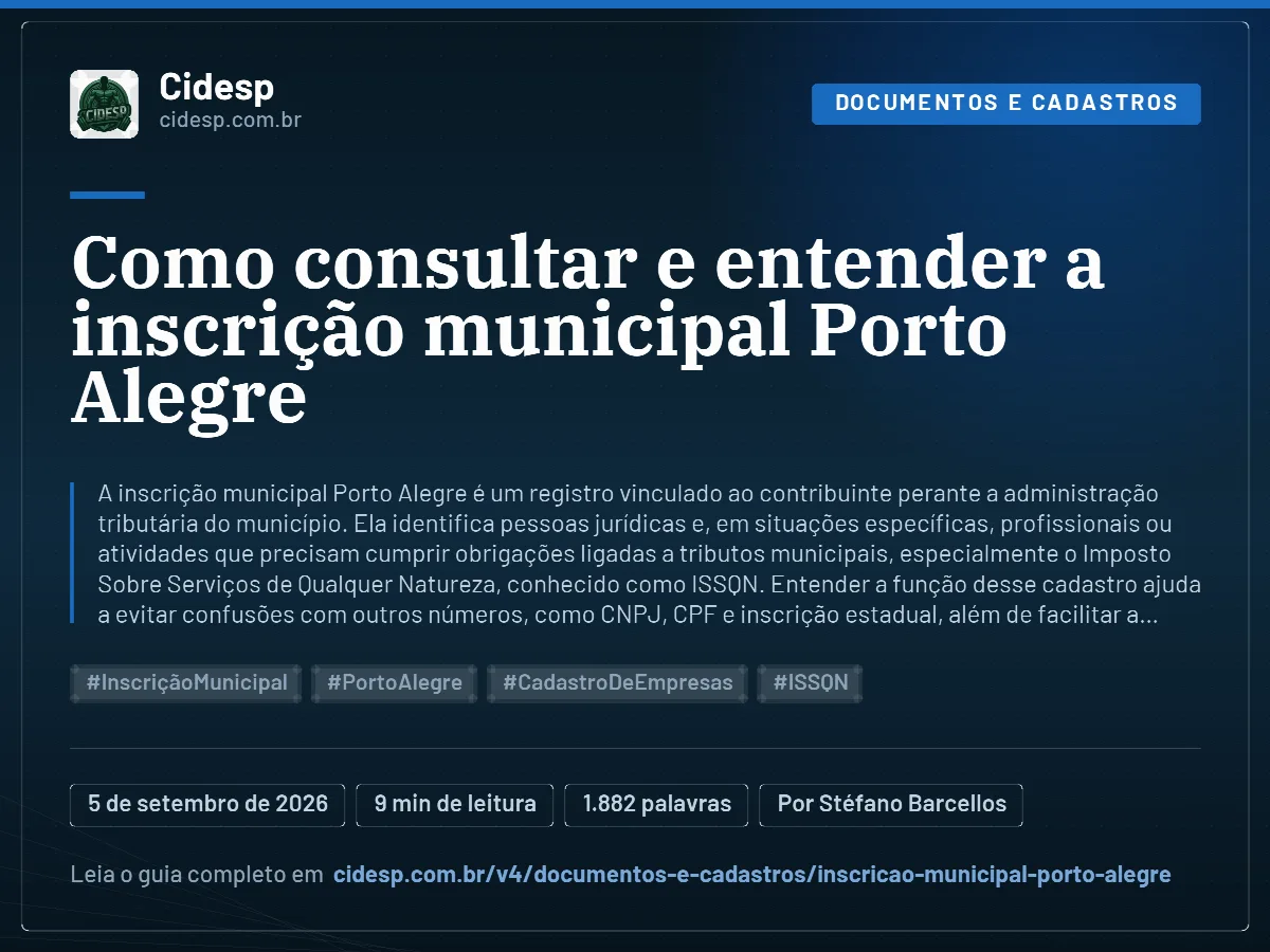 Cartão do artigo “Como consultar e entender a inscrição municipal Porto Alegre”, com resumo, data de publicação e endereço da página.