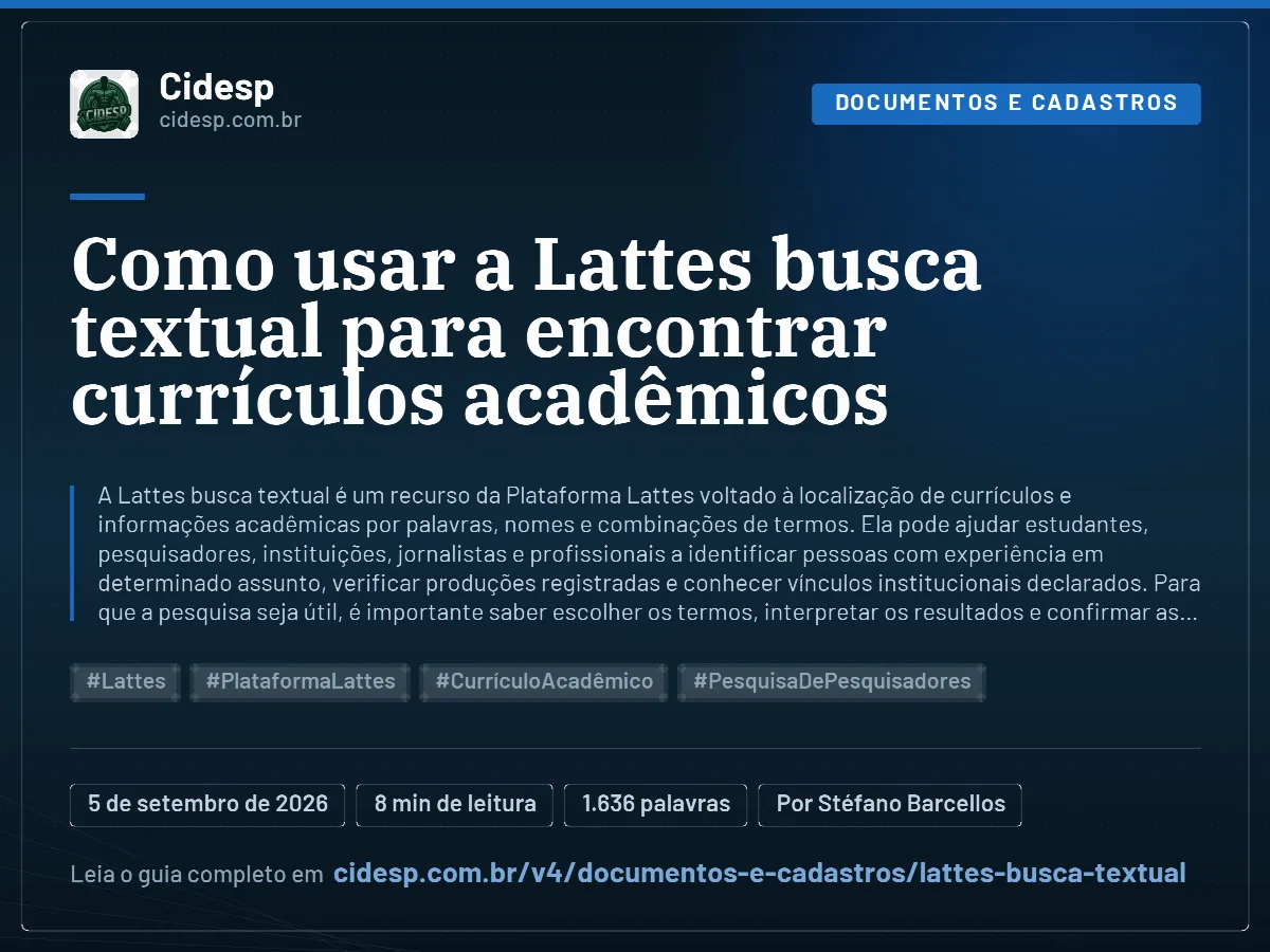 Cartão do artigo “Como usar a Lattes busca textual para encontrar currículos acadêmicos”, com resumo, data de publicação e endereço da página.