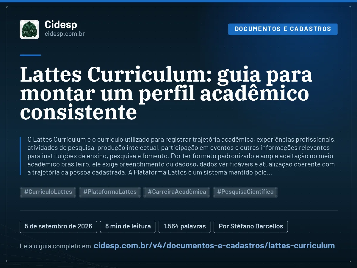 Cartão do artigo “Lattes Curriculum: guia para montar um perfil acadêmico consistente”, com resumo, data de publicação e endereço da página.