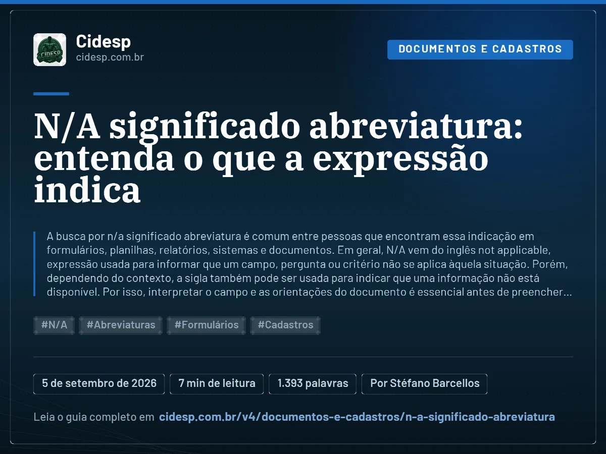 Cartão do artigo “N/A significado abreviatura: entenda o que a expressão indica”, com resumo, data de publicação e endereço da página.