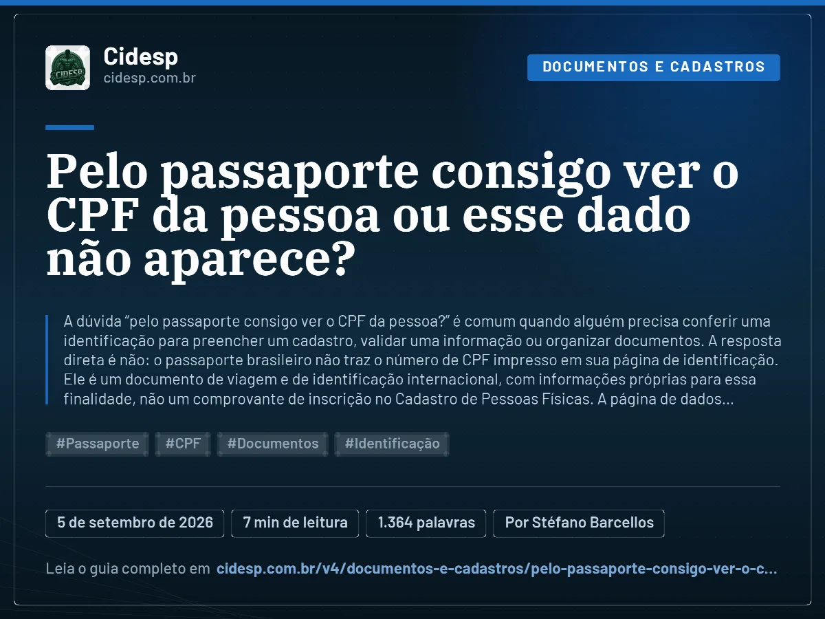 Cartão do artigo “Pelo passaporte consigo ver o CPF da pessoa ou esse dado não aparece?”, com resumo, data de publicação e endereço da página.