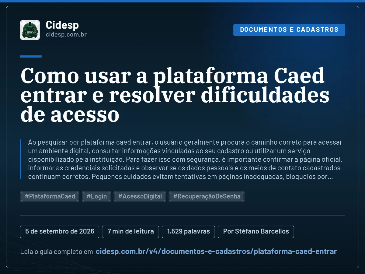 Cartão do artigo “Como usar a plataforma Caed entrar e resolver dificuldades de acesso”, com resumo, data de publicação e endereço da página.