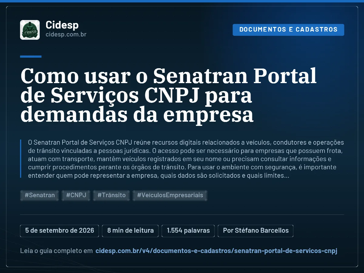 Cartão do artigo “Como usar o Senatran Portal de Serviços CNPJ para demandas da empresa”, com resumo, data de publicação e endereço da página.