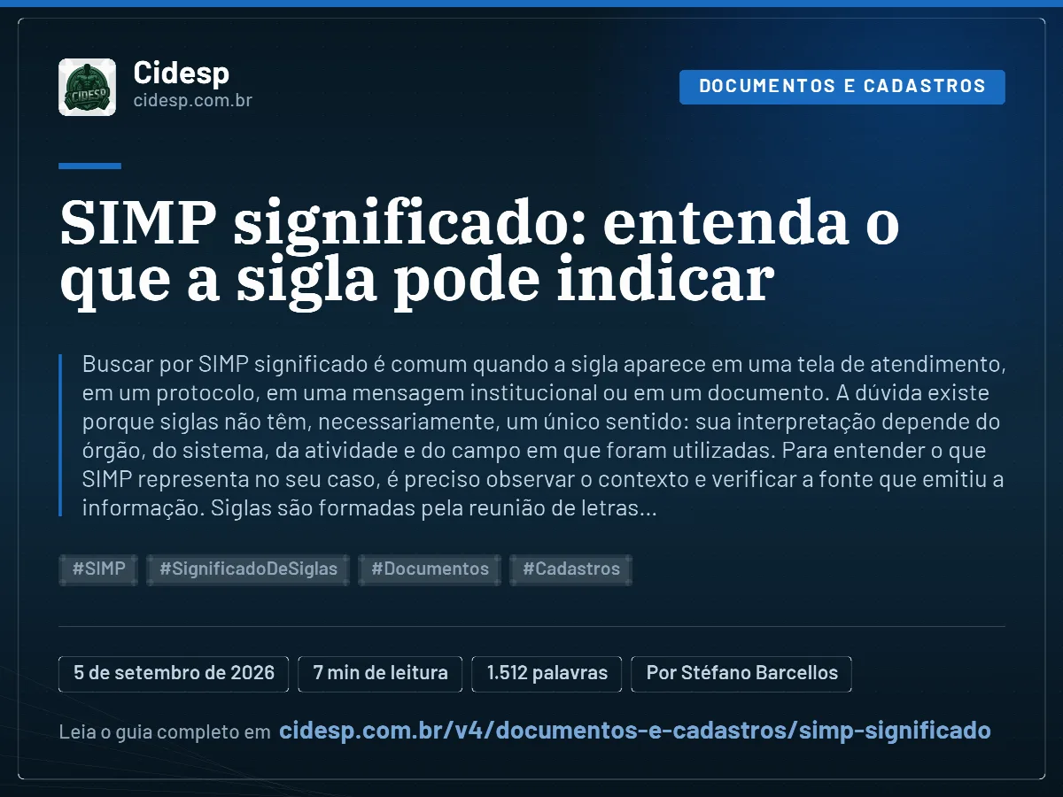 Cartão do artigo “SIMP significado: entenda o que a sigla pode indicar”, com resumo, data de publicação e endereço da página.