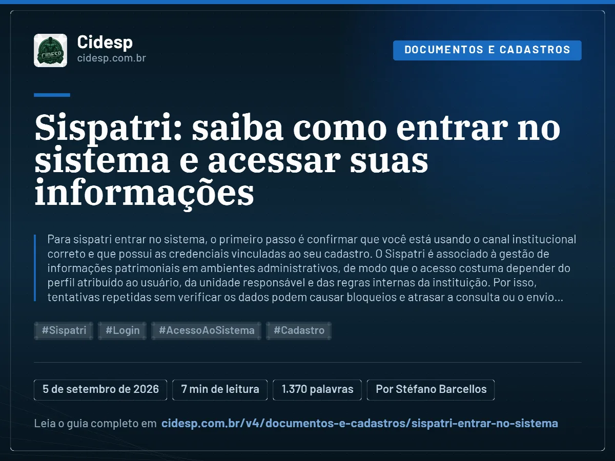 Cartão do artigo “Sispatri: saiba como entrar no sistema e acessar suas informações”, com resumo, data de publicação e endereço da página.