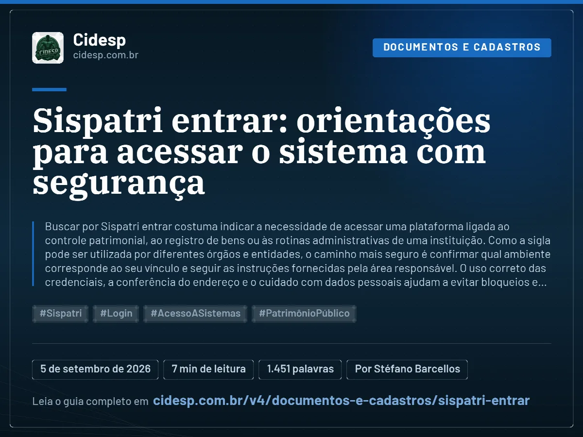 Cartão do artigo “Sispatri entrar: orientações para acessar o sistema com segurança”, com resumo, data de publicação e endereço da página.
