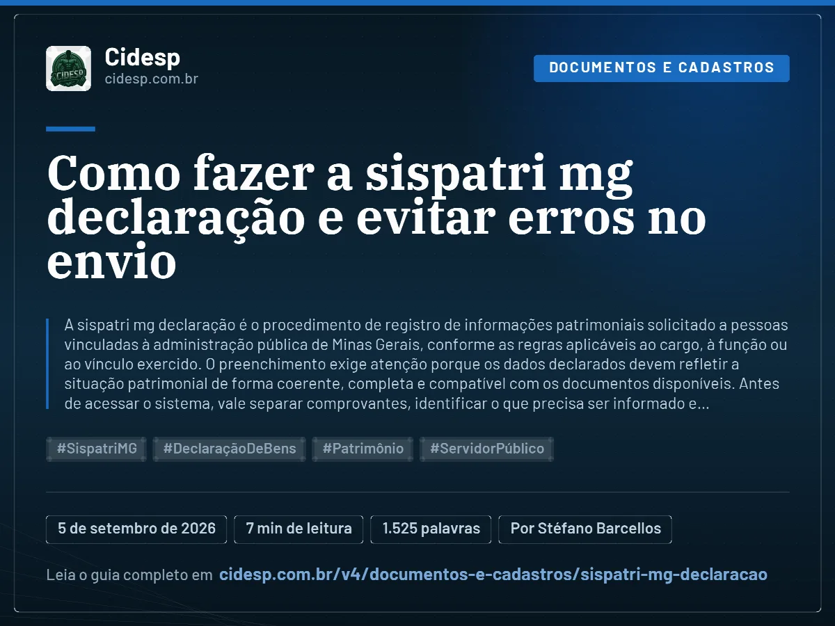 Cartão do artigo “Como fazer a sispatri mg declaração e evitar erros no envio”, com resumo, data de publicação e endereço da página.