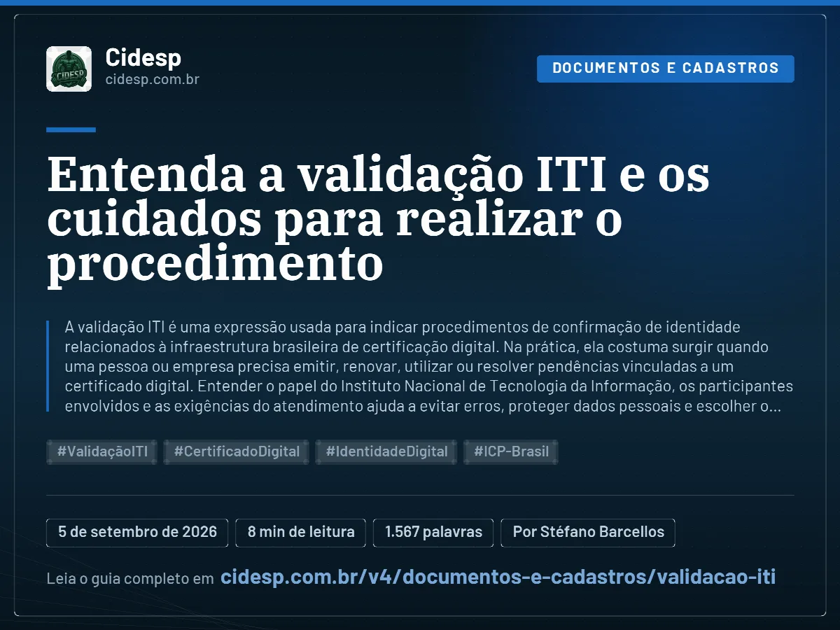 Cartão do artigo “Entenda a validação ITI e os cuidados para realizar o procedimento”, com resumo, data de publicação e endereço da página.
