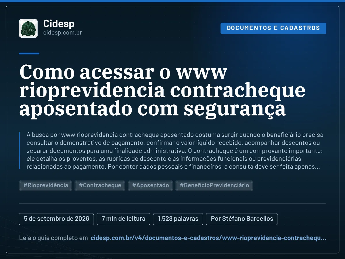 Cartão do artigo “Como acessar o www rioprevidencia contracheque aposentado com segurança”, com resumo, data de publicação e endereço da página.