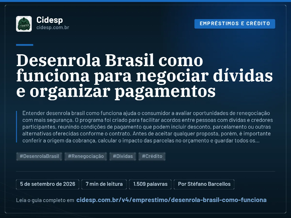 Cartão do artigo “Desenrola Brasil como funciona para negociar dívidas e organizar pagamentos”, com resumo, data de publicação e endereço da página.