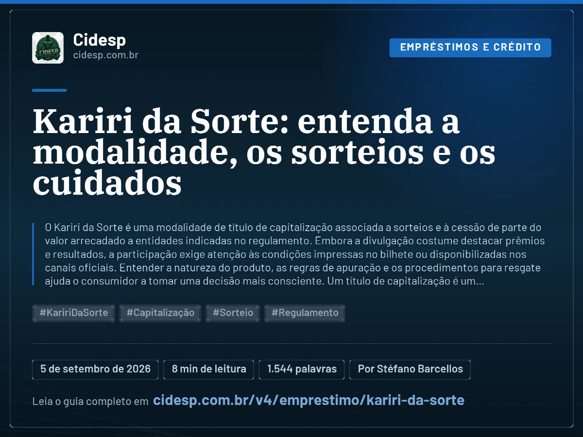 Cartão do artigo “Kariri da Sorte: entenda a modalidade, os sorteios e os cuidados”, com resumo, data de publicação e endereço da página.