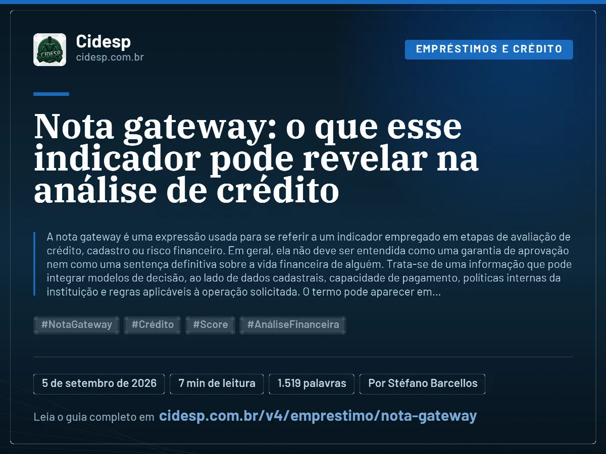 Cartão do artigo “Nota gateway: o que esse indicador pode revelar na análise de crédito”, com resumo, data de publicação e endereço da página.