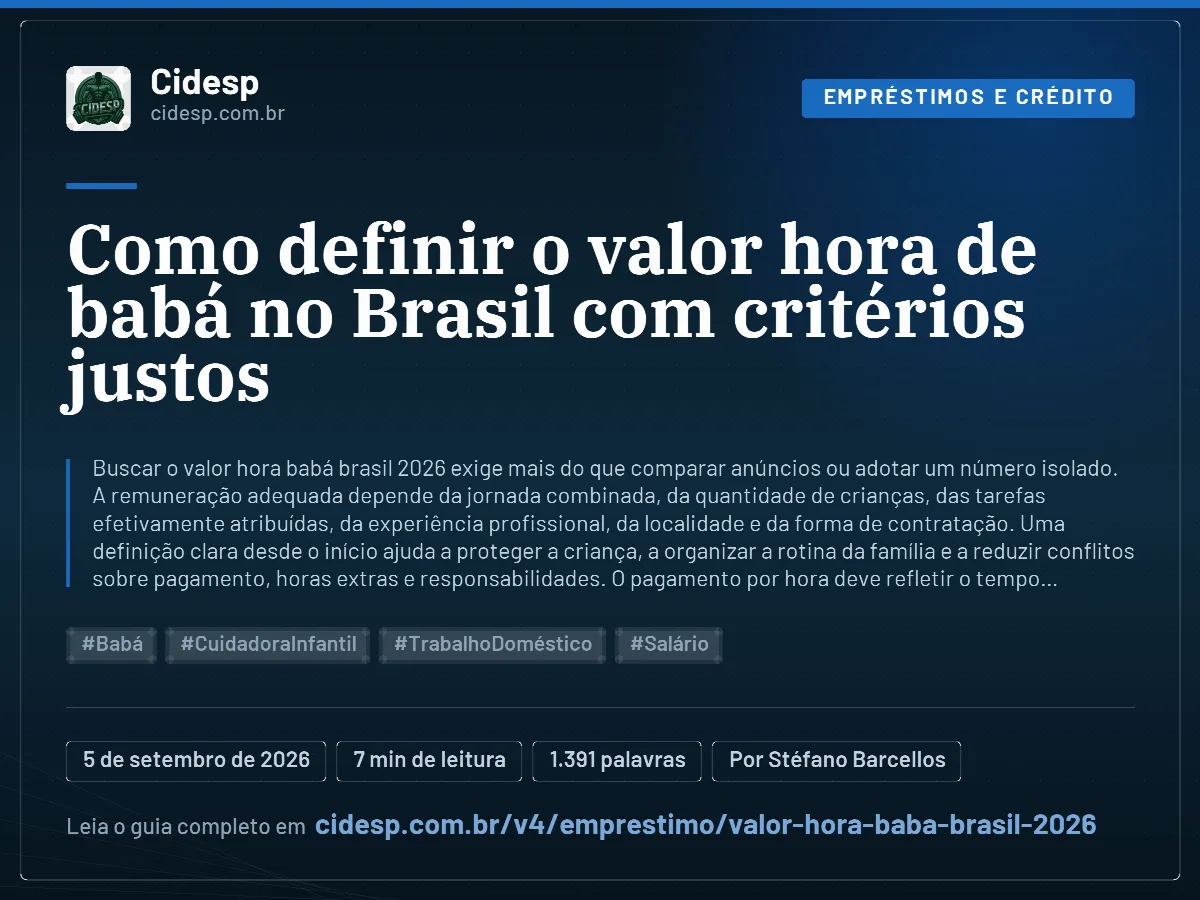 Cartão do artigo “Como definir o valor hora de babá no Brasil com critérios justos”, com resumo, data de publicação e endereço da página.