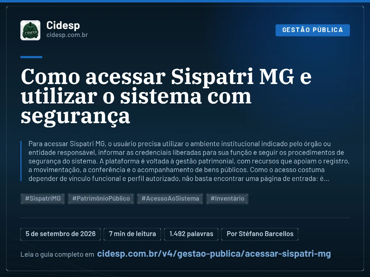 Cartão do artigo “Como acessar Sispatri MG e utilizar o sistema com segurança”, com resumo, data de publicação e endereço da página.