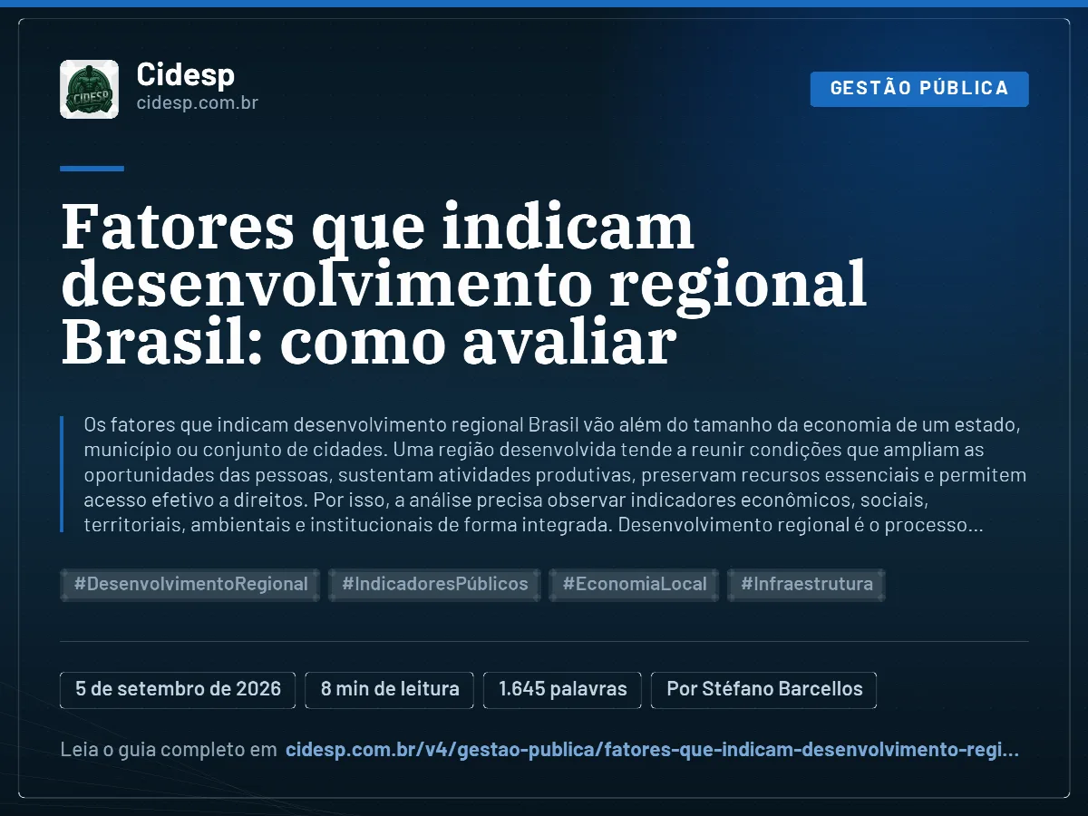 Cartão do artigo “Fatores que indicam desenvolvimento regional Brasil: como avaliar”, com resumo, data de publicação e endereço da página.