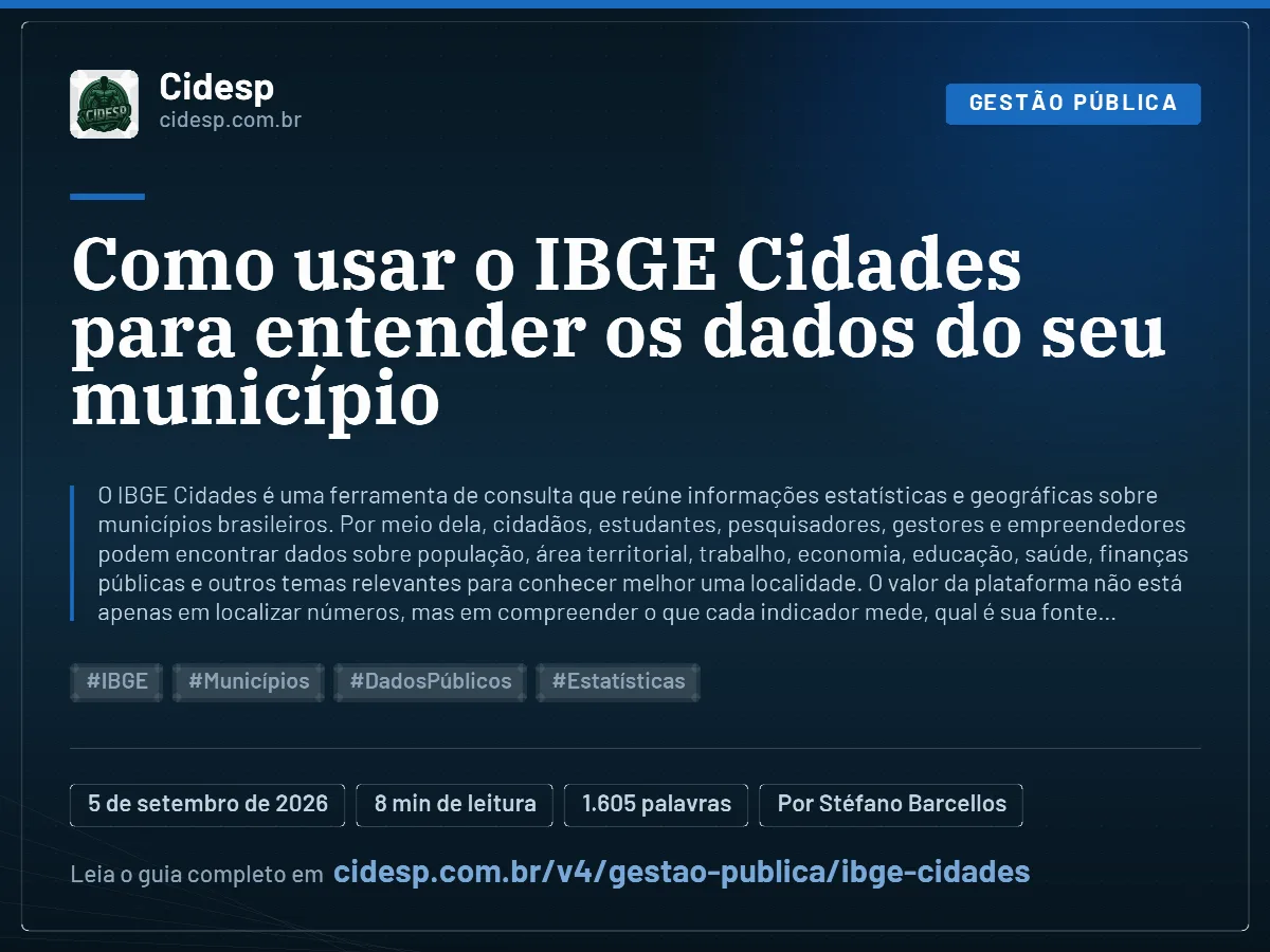 Cartão do artigo “Como usar o IBGE Cidades para entender os dados do seu município”, com resumo, data de publicação e endereço da página.