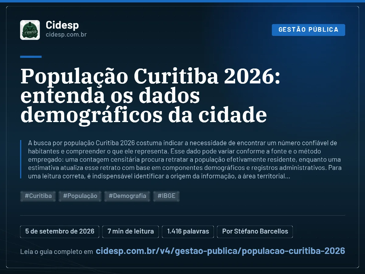 Cartão do artigo “População Curitiba 2026: entenda os dados demográficos da cidade”, com resumo, data de publicação e endereço da página.