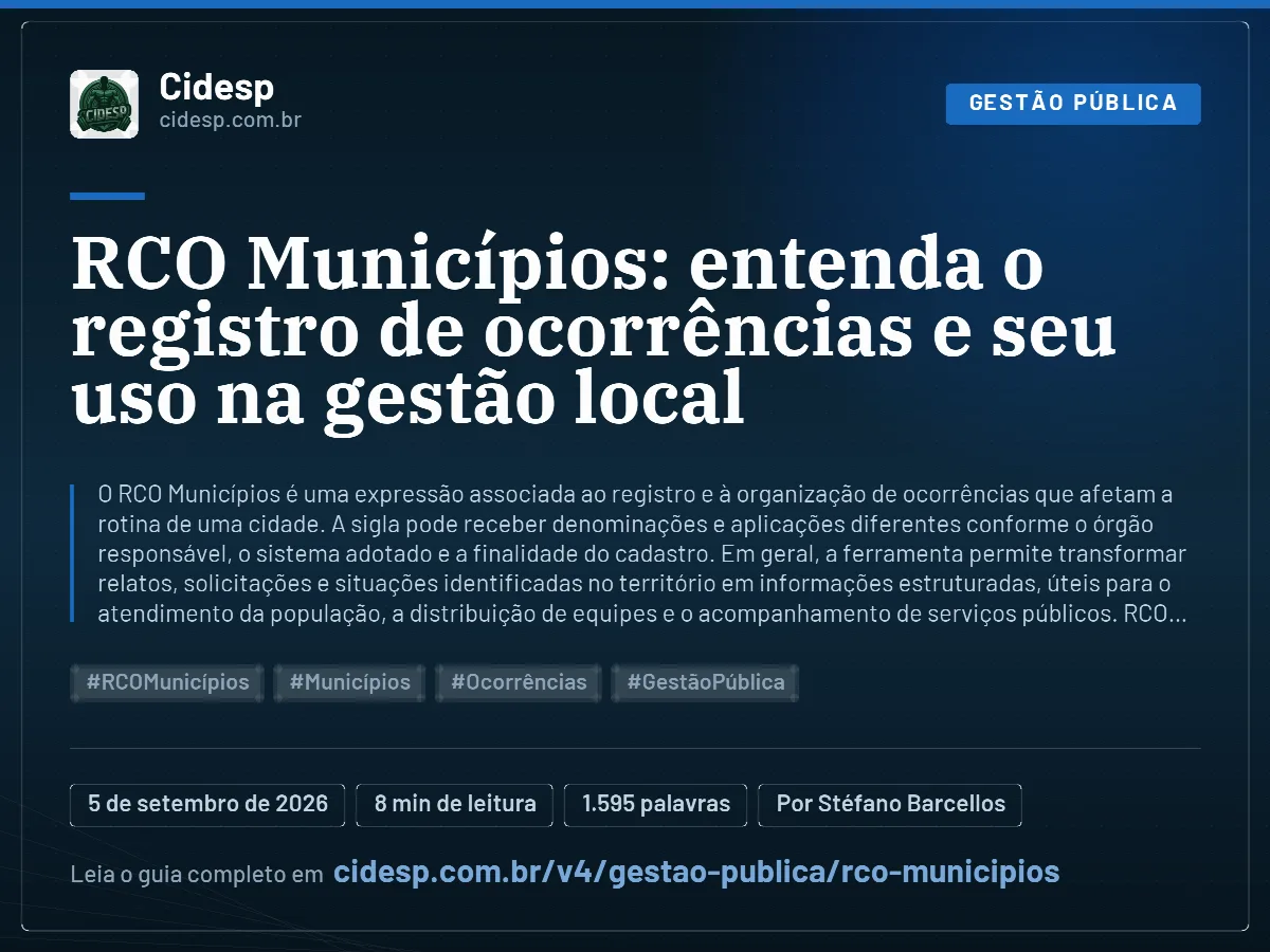 Cartão do artigo “RCO Municípios: entenda o registro de ocorrências e seu uso na gestão local”, com resumo, data de publicação e endereço da página.