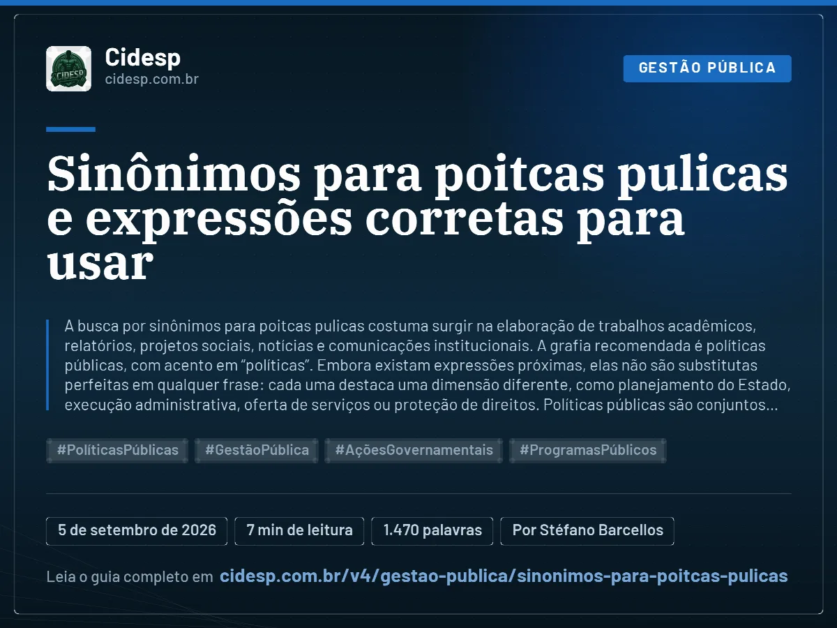 Cartão do artigo “Sinônimos para poitcas pulicas e expressões corretas para usar”, com resumo, data de publicação e endereço da página.
