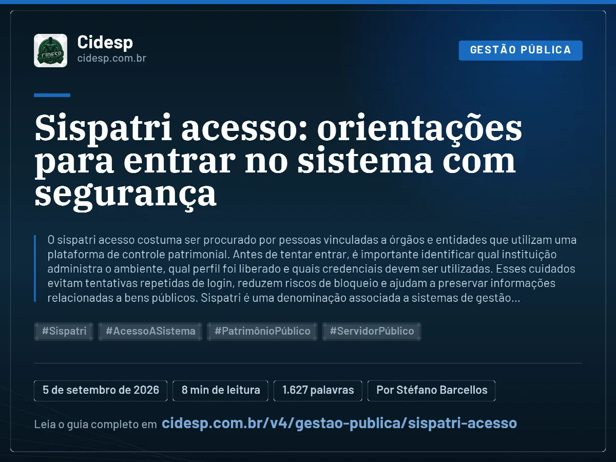 Cartão do artigo “Sispatri acesso: orientações para entrar no sistema com segurança”, com resumo, data de publicação e endereço da página.