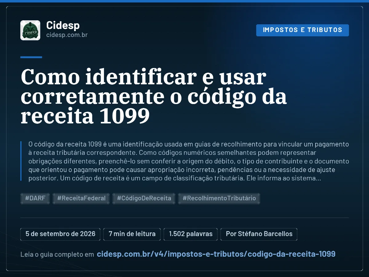 Cartão do artigo “Como identificar e usar corretamente o código da receita 1099”, com resumo, data de publicação e endereço da página.