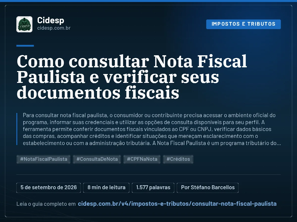 Cartão do artigo “Como consultar Nota Fiscal Paulista e verificar seus documentos fiscais”, com resumo, data de publicação e endereço da página.