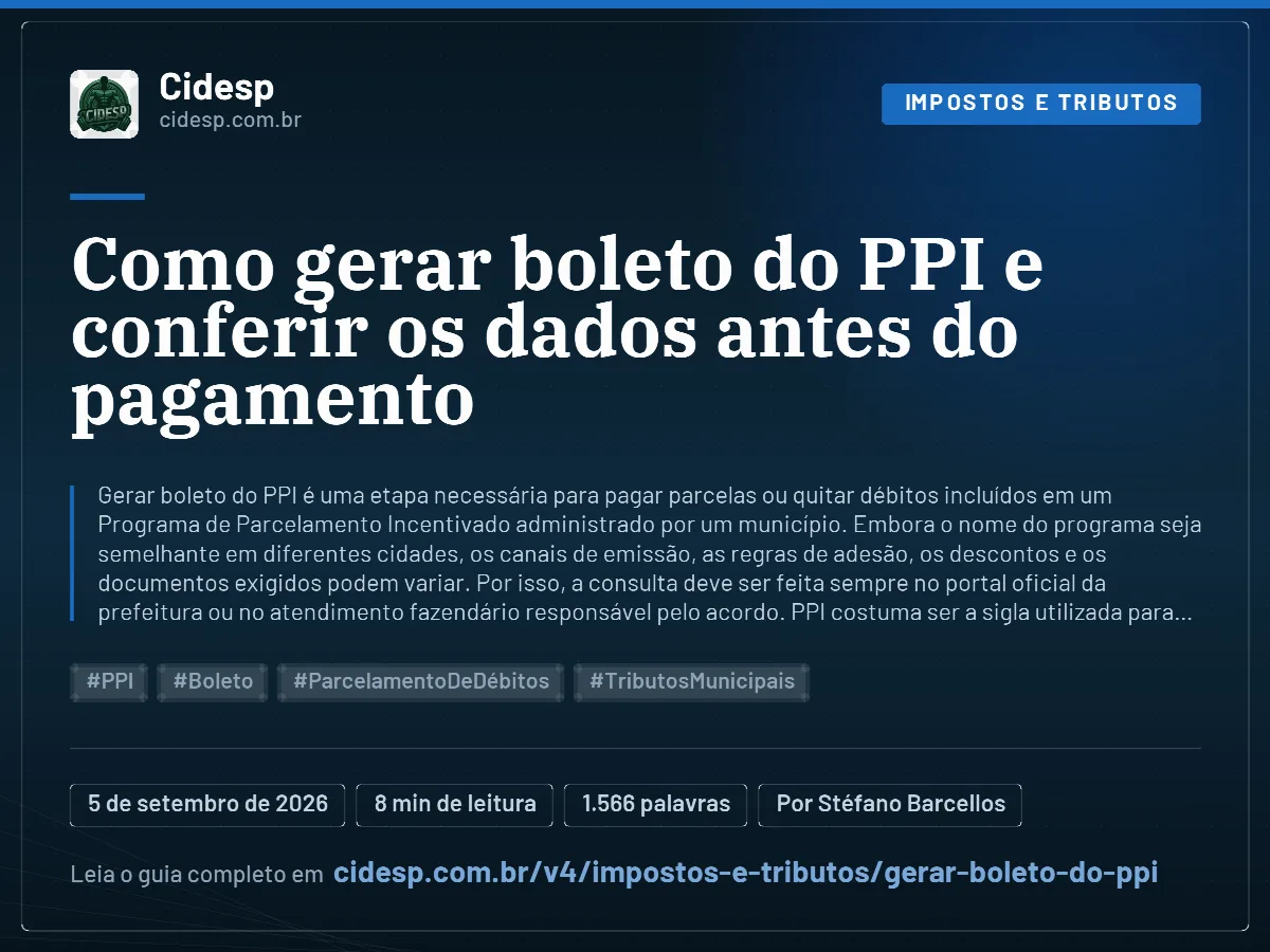 Cartão do artigo “Como gerar boleto do PPI e conferir os dados antes do pagamento”, com resumo, data de publicação e endereço da página.