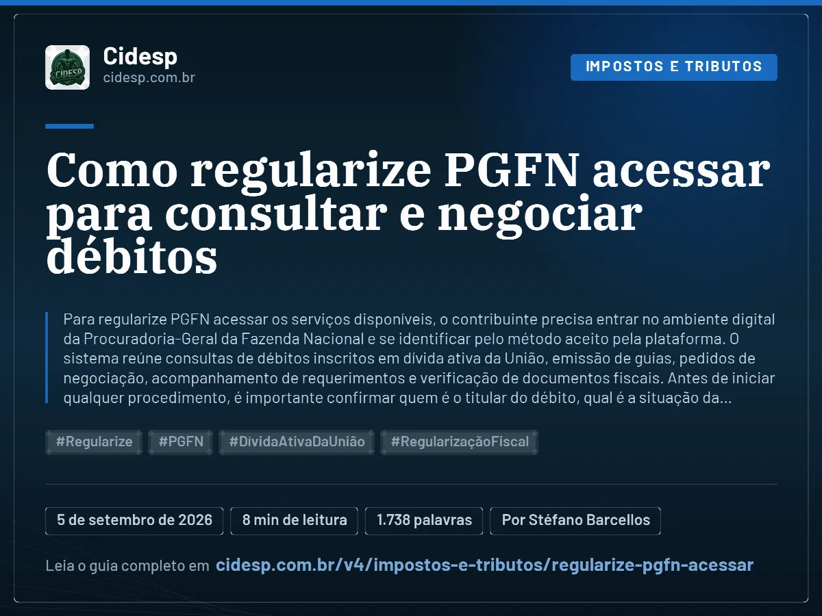 Cartão do artigo “Como regularize PGFN acessar para consultar e negociar débitos”, com resumo, data de publicação e endereço da página.