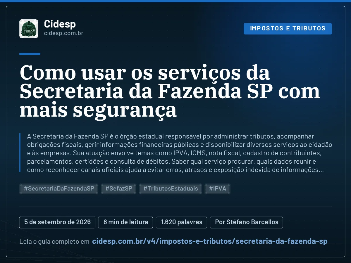 Cartão do artigo “Como usar os serviços da Secretaria da Fazenda SP com mais segurança”, com resumo, data de publicação e endereço da página.
