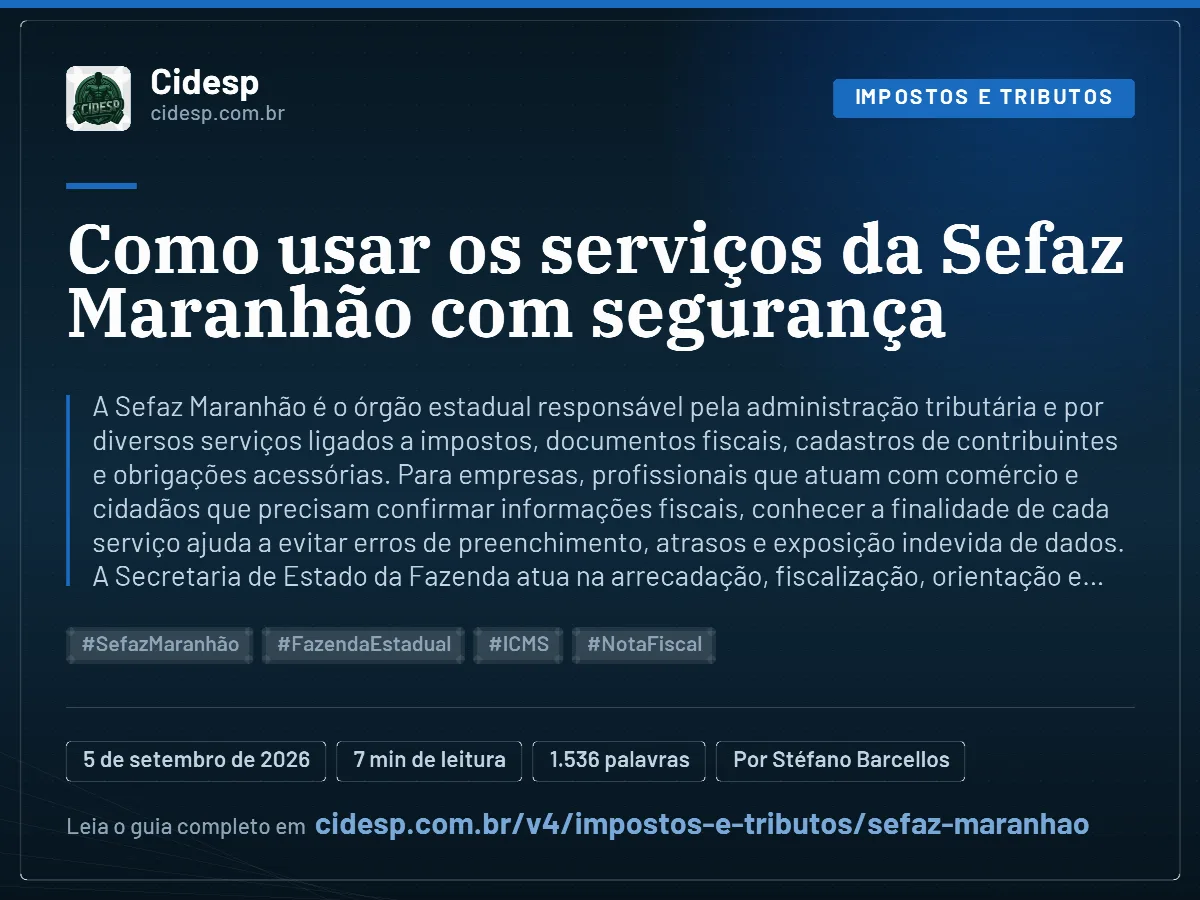 Cartão do artigo “Como usar os serviços da Sefaz Maranhão com segurança”, com resumo, data de publicação e endereço da página.