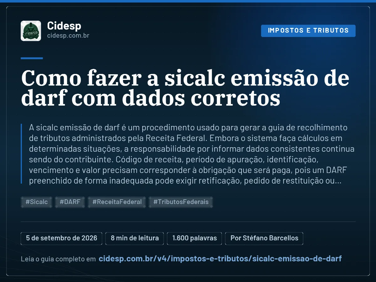 Cartão do artigo “Como fazer a sicalc emissão de darf com dados corretos”, com resumo, data de publicação e endereço da página.