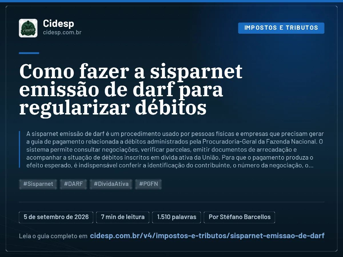 Cartão do artigo “Como fazer a sisparnet emissão de darf para regularizar débitos”, com resumo, data de publicação e endereço da página.