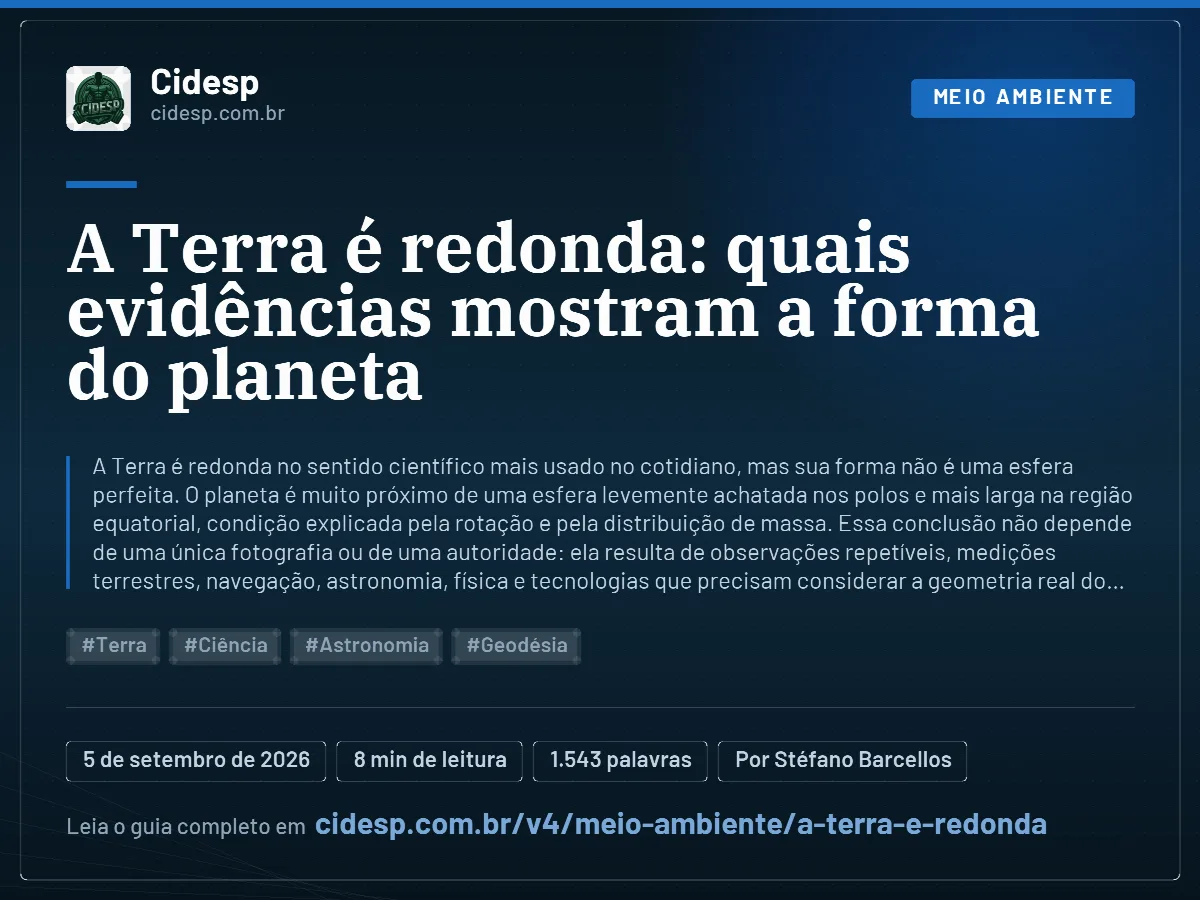Cartão do artigo “A Terra é redonda: quais evidências mostram a forma do planeta”, com resumo, data de publicação e endereço da página.