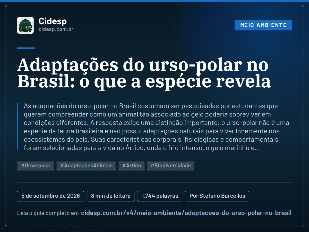 Cartão do artigo “Adaptações do urso-polar no Brasil: o que a espécie revela”, com resumo, data de publicação e endereço da página.