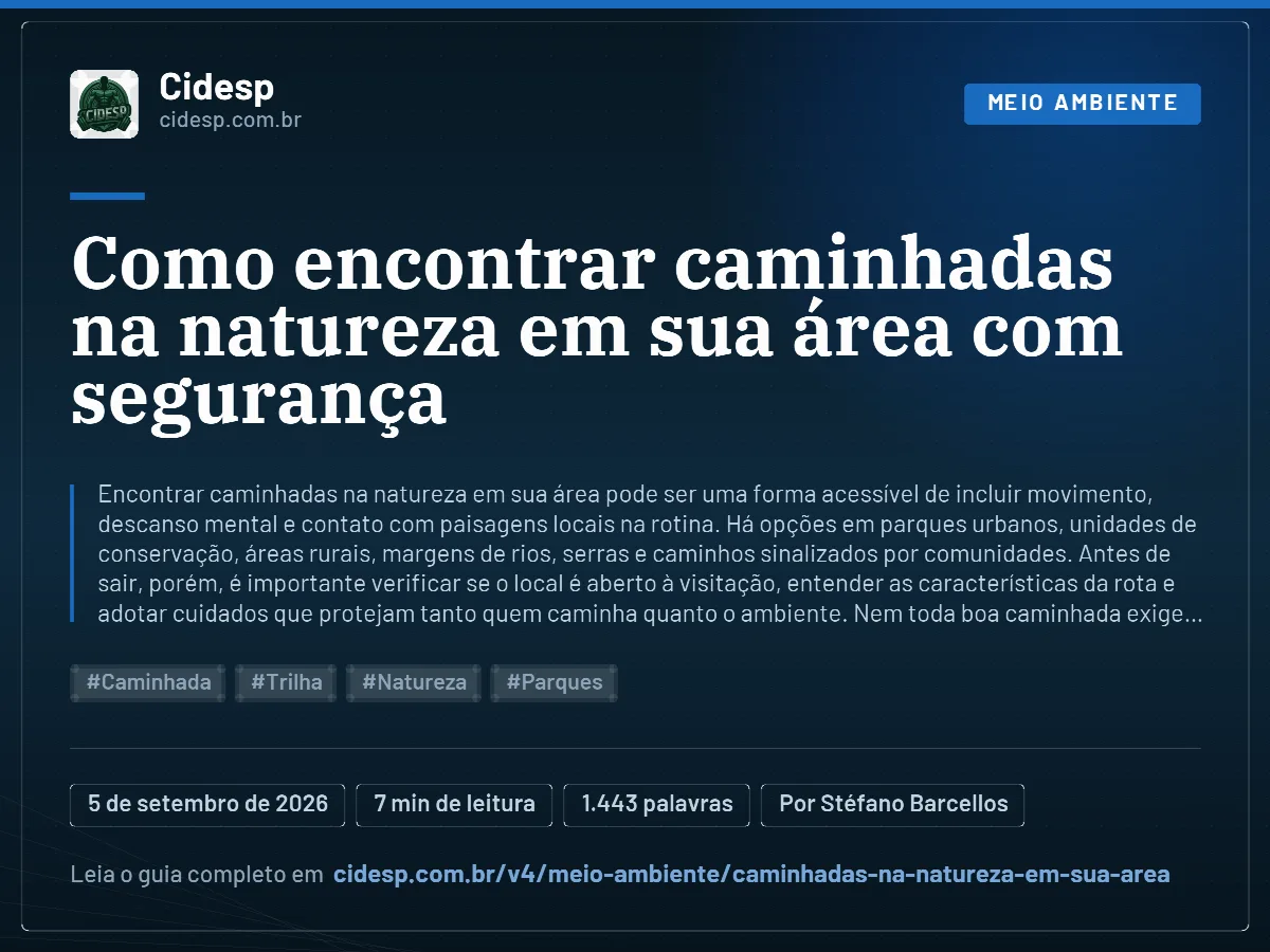 Cartão do artigo “Como encontrar caminhadas na natureza em sua área com segurança”, com resumo, data de publicação e endereço da página.