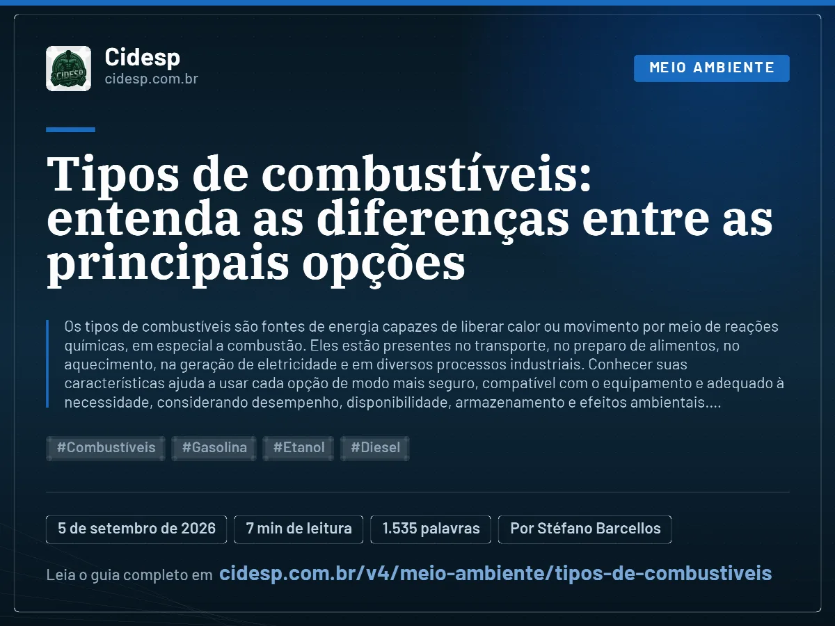 Cartão do artigo “Tipos de combustíveis: entenda as diferenças entre as principais opções”, com resumo, data de publicação e endereço da página.