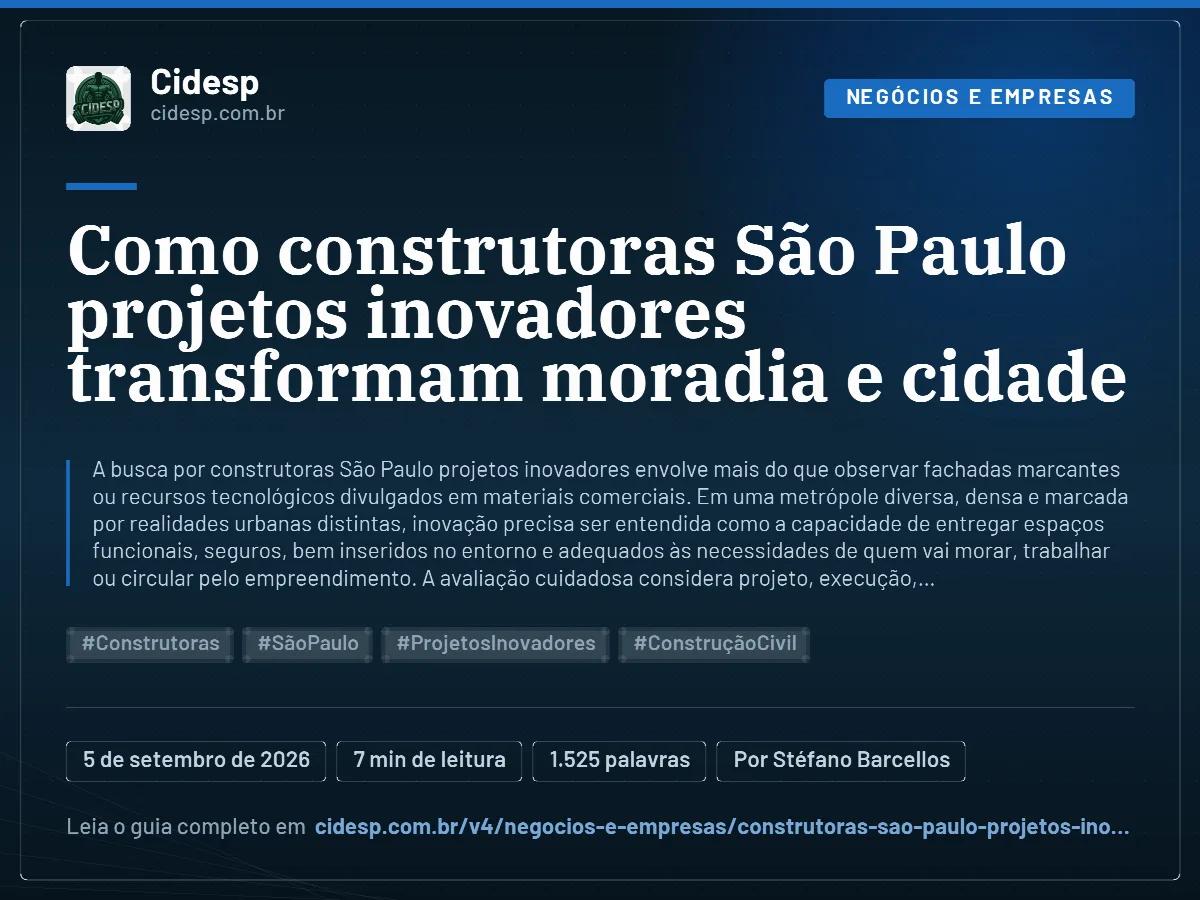 Cartão do artigo “Como construtoras São Paulo projetos inovadores transformam moradia e cidade”, com resumo, data de publicação e endereço da página.
